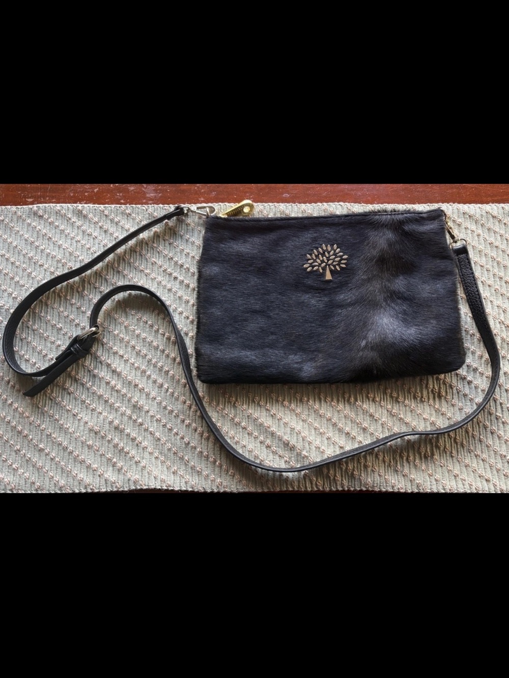 Mulberry Black Haircalf Crossbody with Gold Tree Emblem
